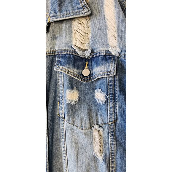 SHEIN Distressed Blue Denim Trucker Jacket Plus Size 4XL - Picture 6 of 9